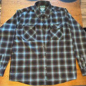 DIXXON Brown and Blue Plaid Long-Sleeve Button-Up Shirt